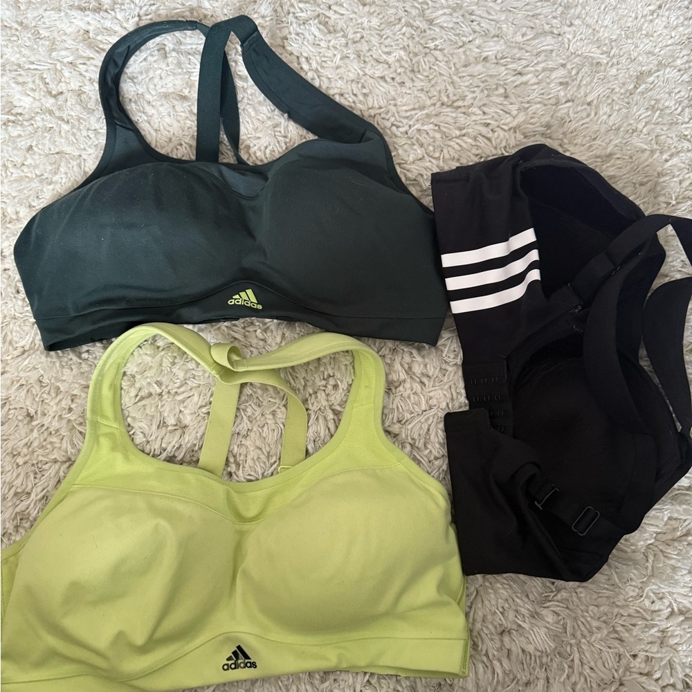 Adidas Black and Green Sports Bras Moisture-Wicking Performance